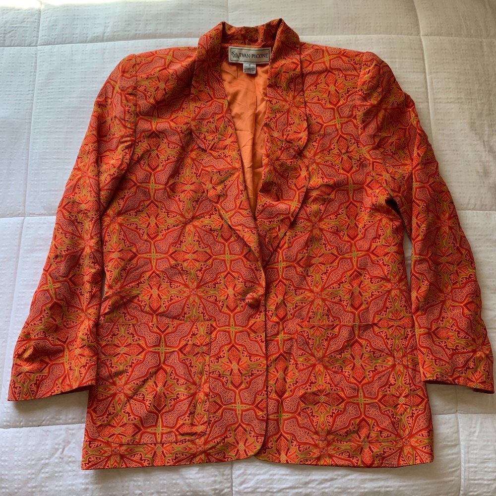 Orange Patterned Blazer Size 12 - image 1